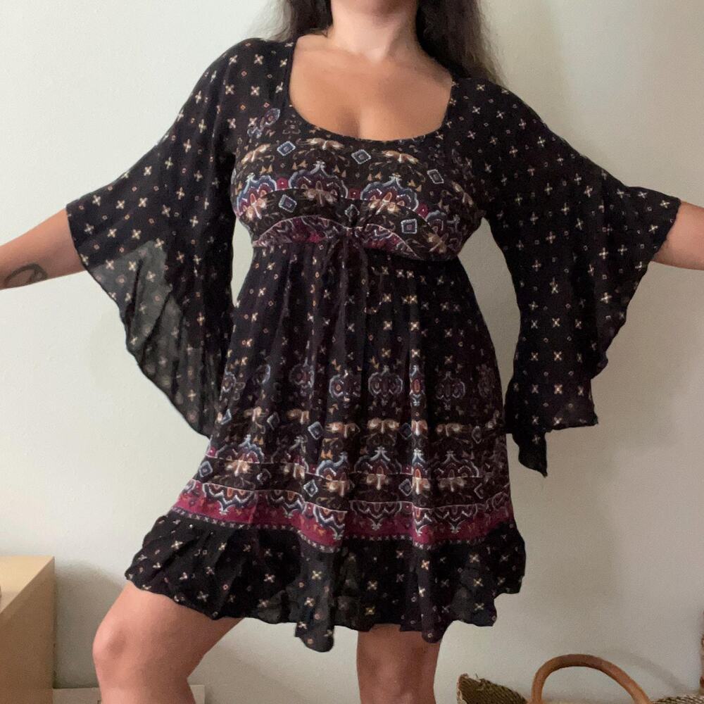 Y2K babydoll mini dress angel sleeves festival hippie whimsigoth